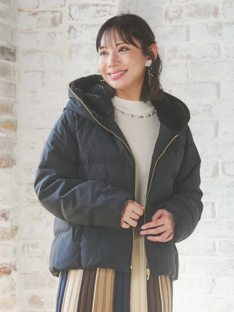 美品】REI RISEE ダウンジャケット ファー ビッグカラー 黒 M 西川 