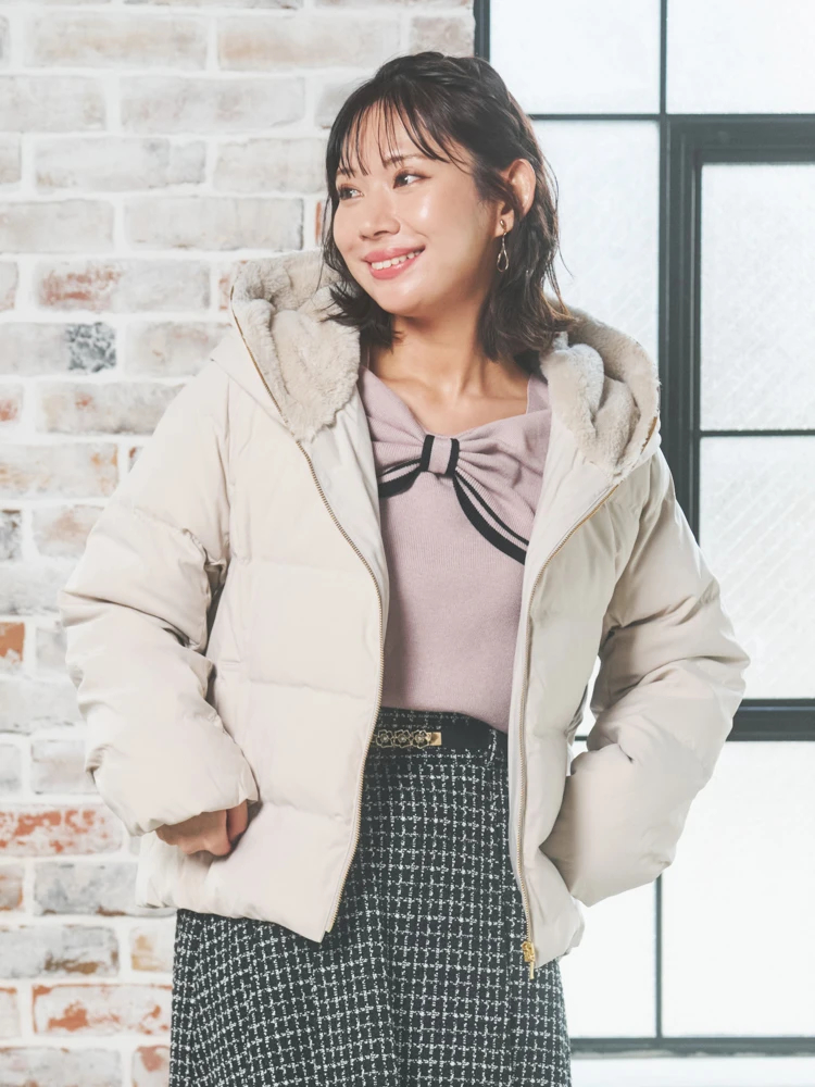 フェイクファーフードショートダウン（大きいサイズ・ぽっちゃり女子