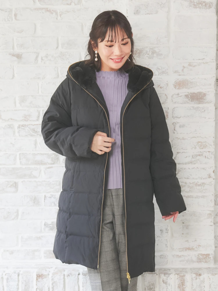 フェイクファーフードロングダウン（大きいサイズ・ぽっちゃり女子向け