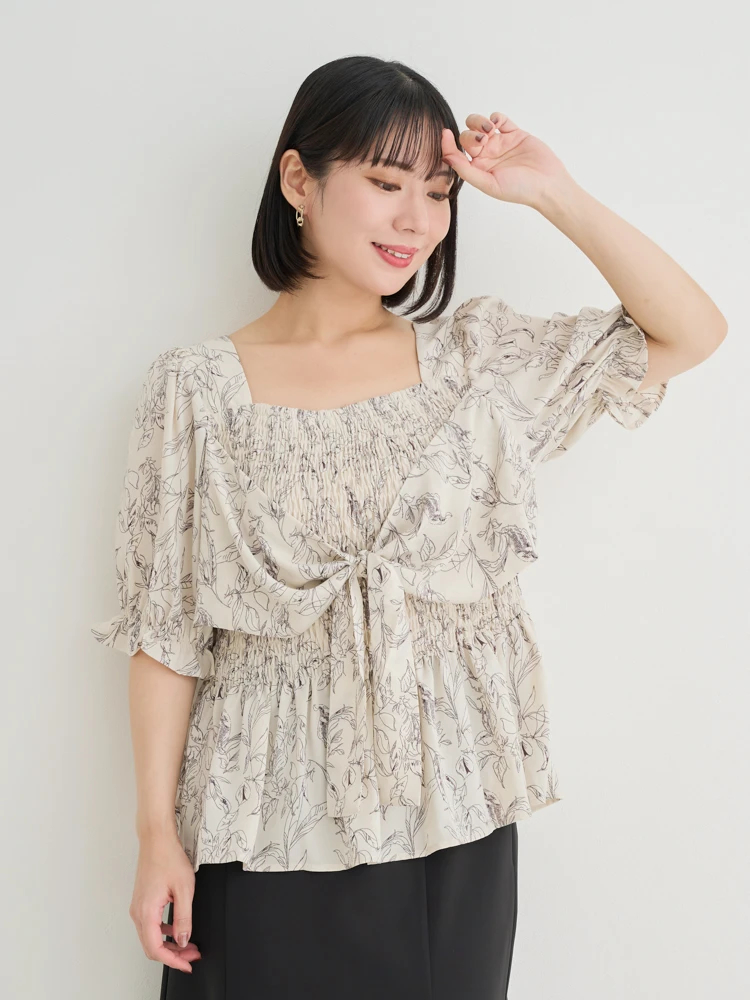Re-J＆SUPURE(リジェイ＆スプル) |【WEB限定】花柄シャーリングリボンブラウス