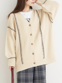 配色ステッチVネックカーディガン（大きいサイズ・ぽっちゃり女子向け