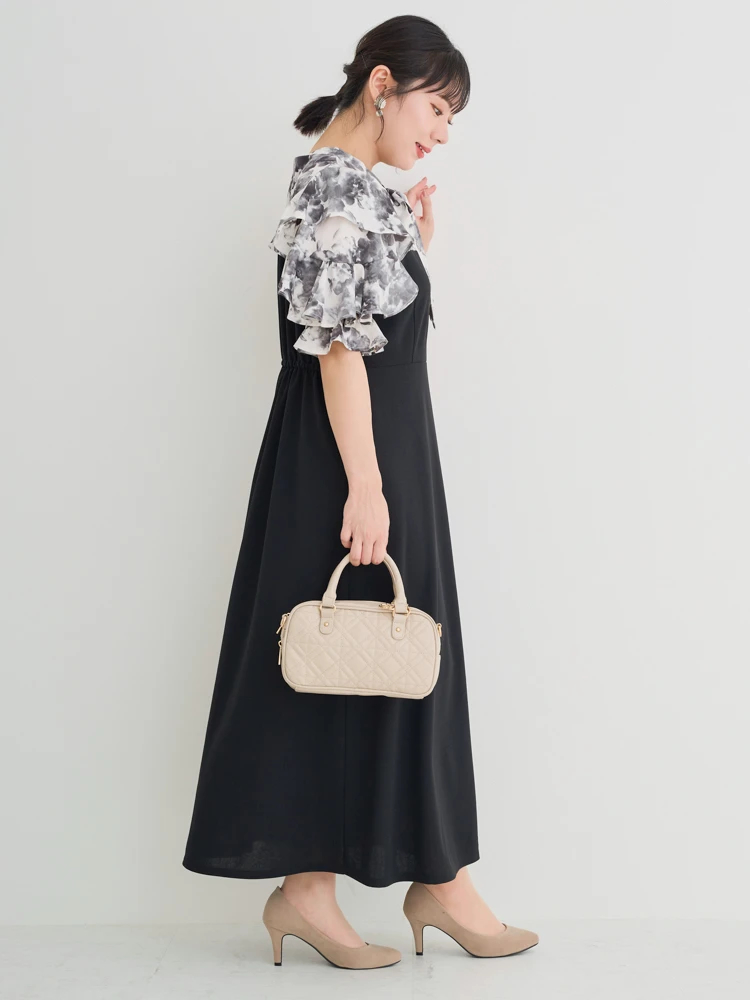 WEB限定】花柄フリルボウタイブラウスドッキングワンピース（大きい