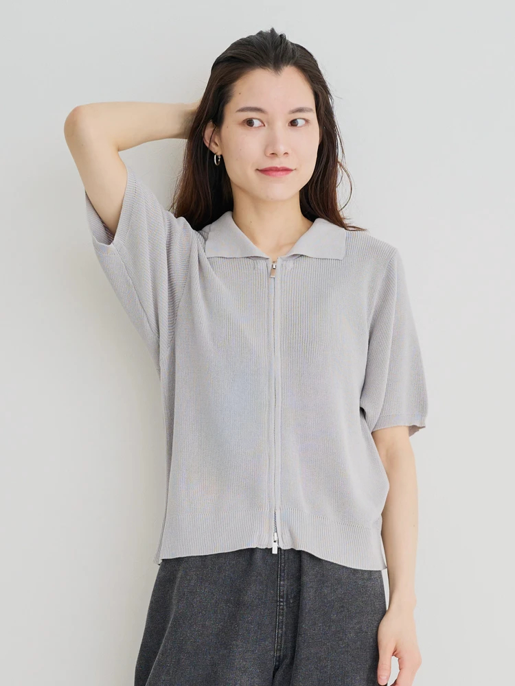 WEB限定】襟付きZIPニットトップス（大きいサイズ・ぽっちゃり