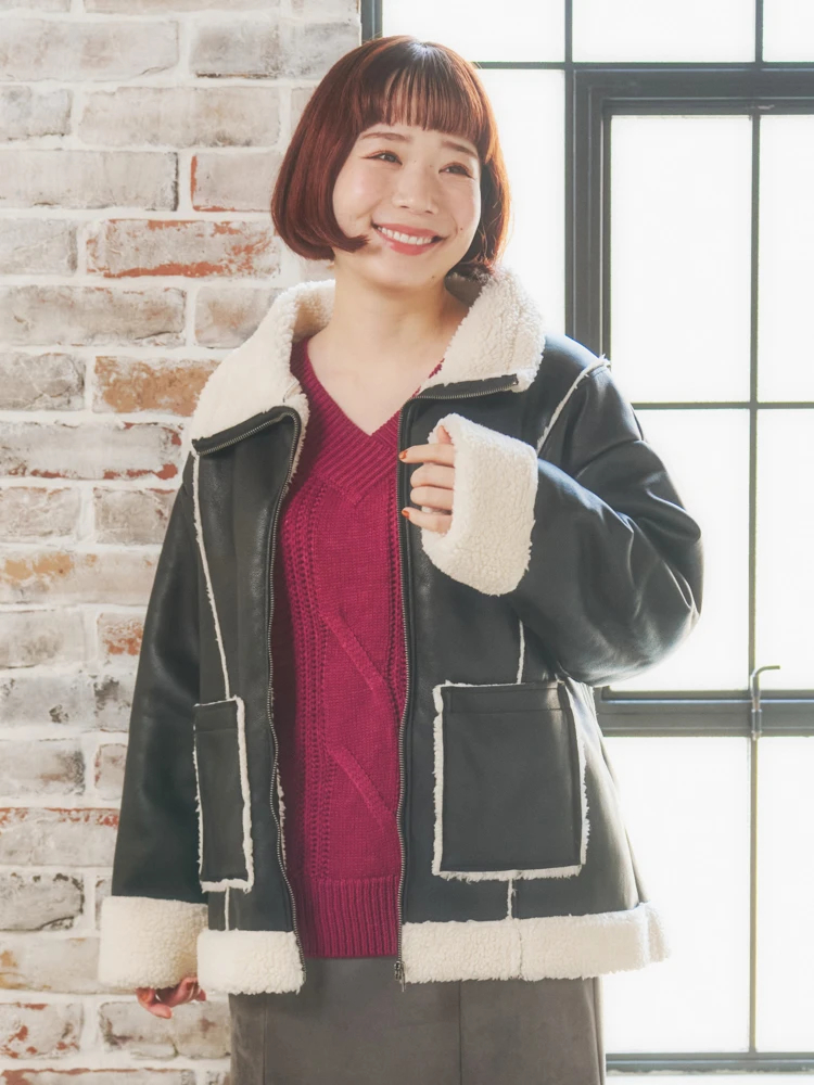 合皮ムートンジャケット（大きいサイズ・ぽっちゃり女子向け
