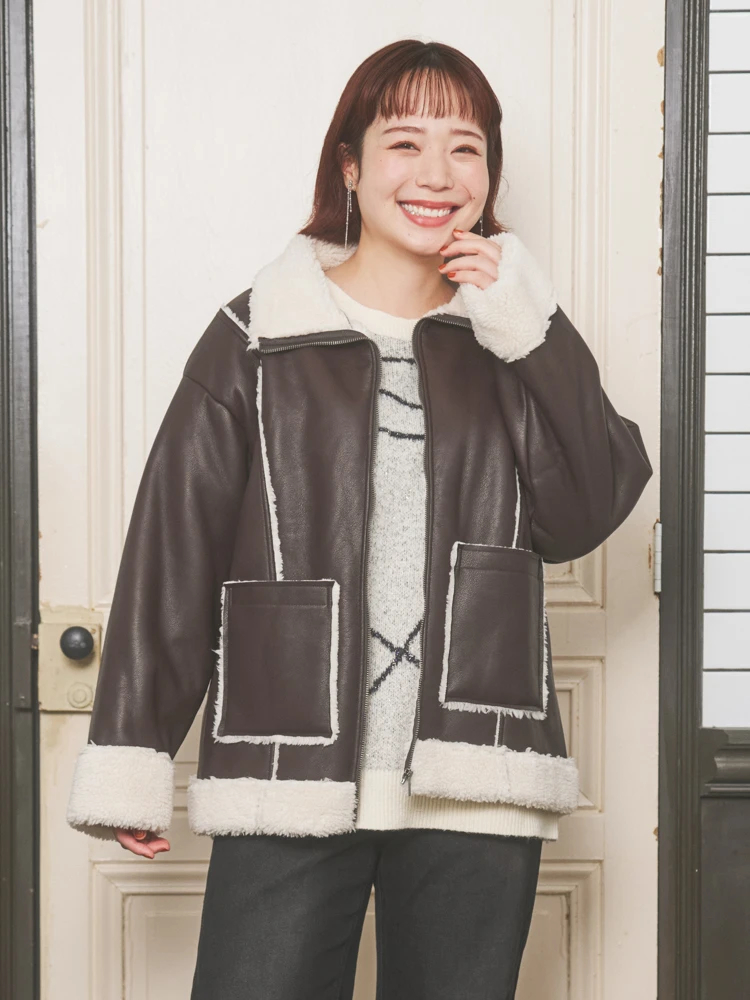 合皮ムートンジャケット（大きいサイズ・ぽっちゃり女子向け