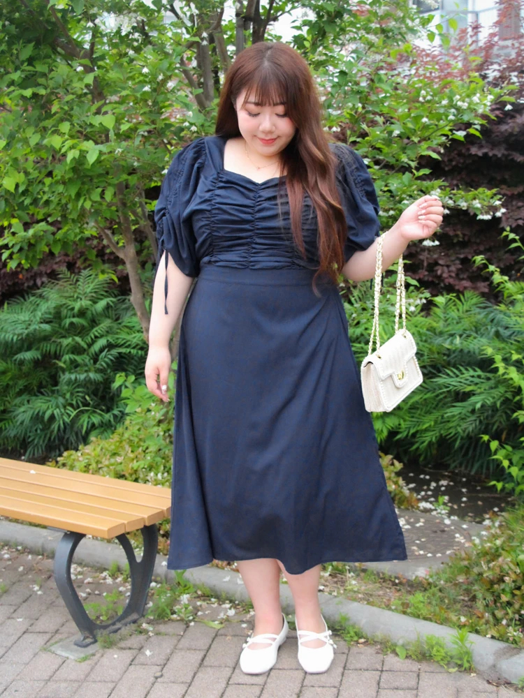 【Kannaコラボ】シャーリングワンピース Kannaコラボ】シャーリングワンピース（大きいサイズ