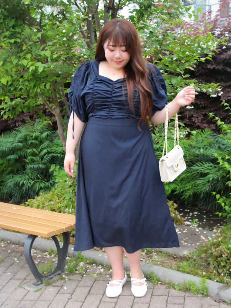 【Kannaコラボ】シャーリングワンピース Kannaコラボ】シャーリングワンピース(大きいサイズ