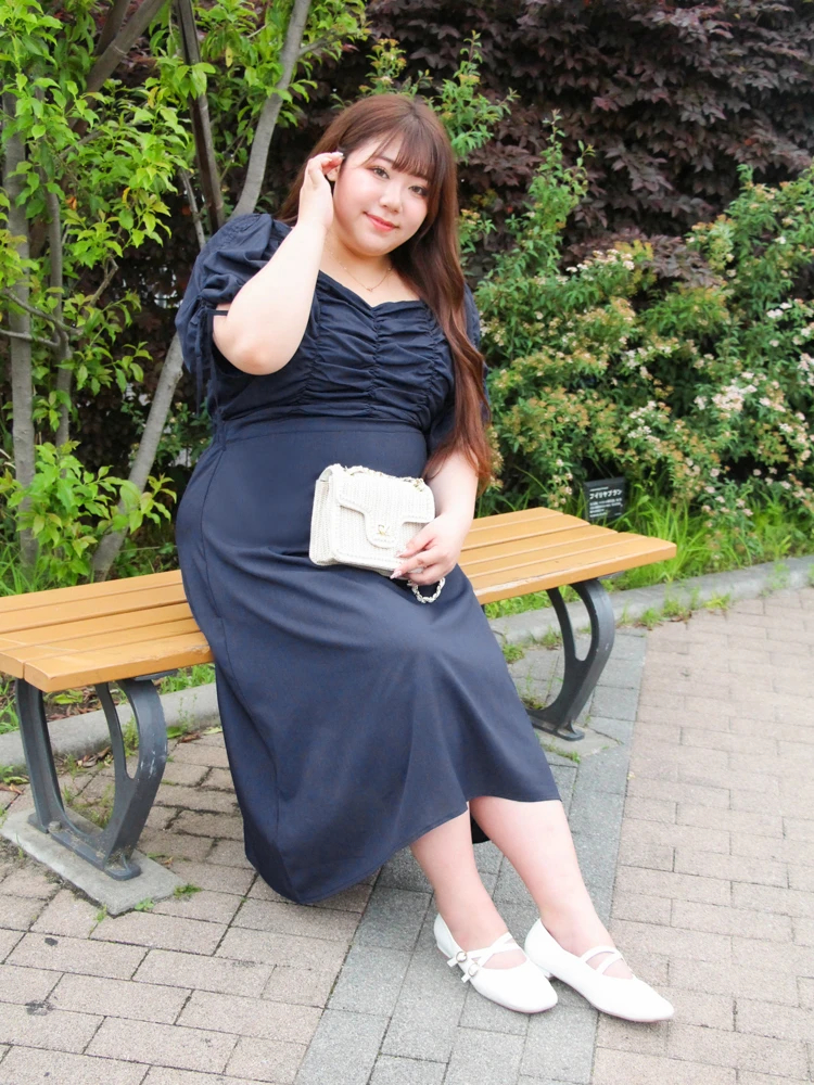 【Kannaコラボ】シャーリングワンピース Kannaコラボ】シャーリングワンピース（大きいサイズ