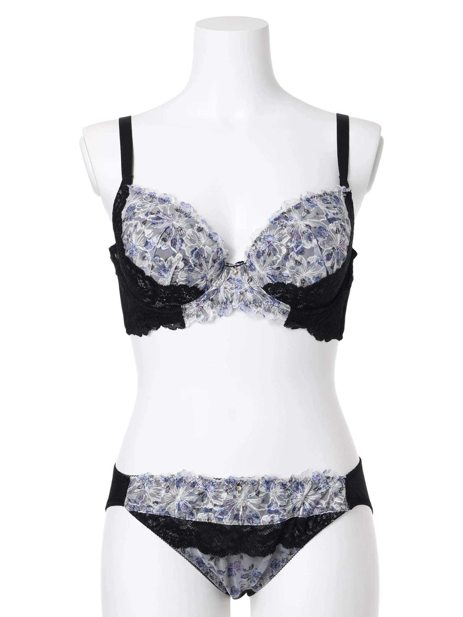 D85-I95］【脇高】フェミニンプリントブラ＆ショーツ(モールドカップ