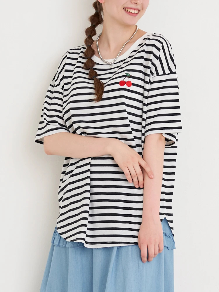 Re-J＆SUPURE(リジェイ＆スプル) |チェリー刺繍Tシャツ（無地・ボーダー柄）