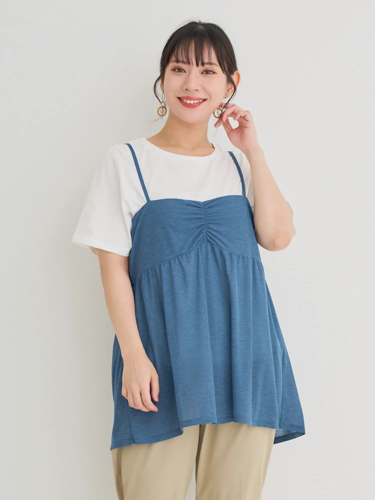 SET]ギャザーキャミソール×Tシャツ（大きいサイズ・ぽっちゃり