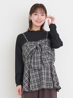 ピンクハウス♡ギンガムチェック柄キャミソールビスチェ リボン　ブルー　フリー ピンクハウス♡ギンガムチェック柄キャミソールビスチェ リボン