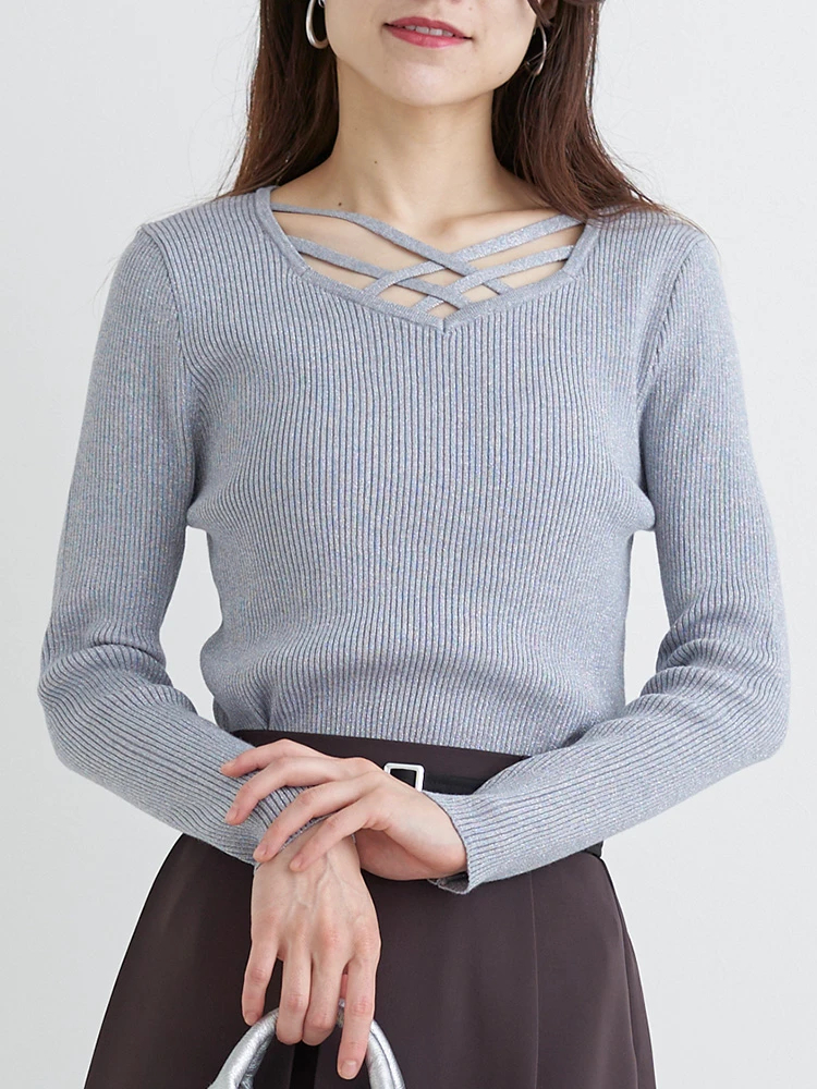 フロントクロスリブラメニットプルオーバー（大きいサイズ・ぽっちゃり