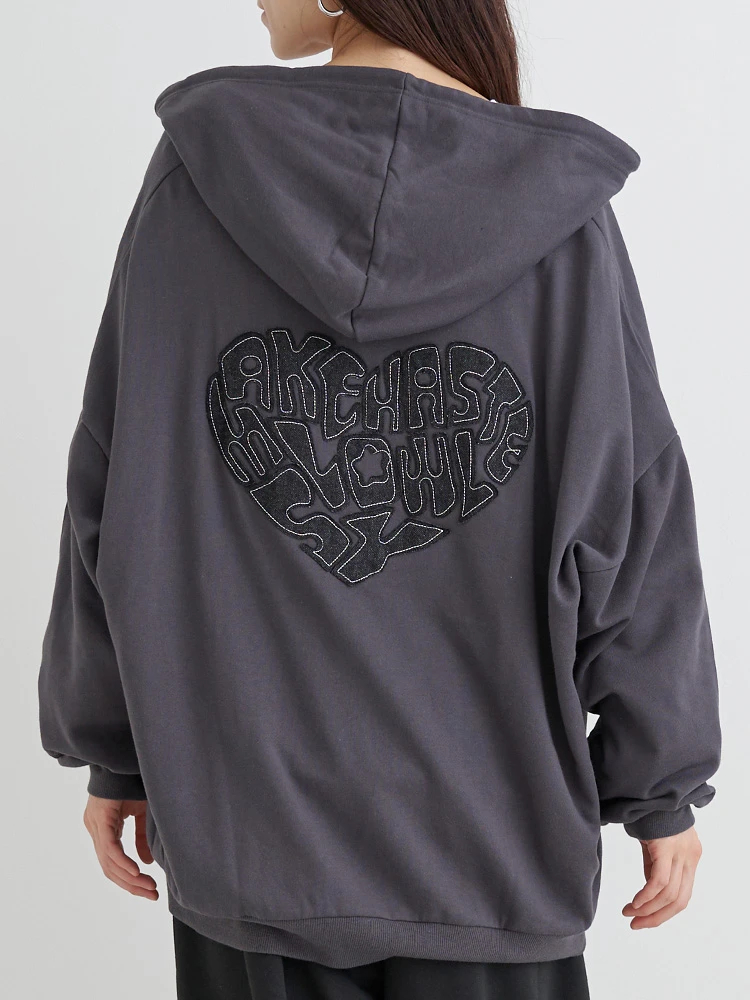 ハートデニムロゴZIPパーカー（大きいサイズ・ぽっちゃり女子向け