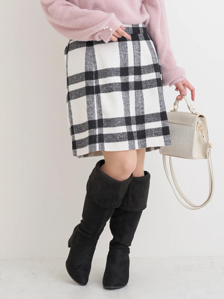 起毛チェック柄台形ミニスカート（大きいサイズ・ぽっちゃり女子向け