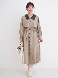 Re-J＆SUPURE(リジェイ＆スプル) |フェイクレザー襟トレンチシャツワンピース