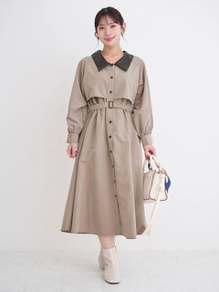 Re-J＆SUPURE(リジェイ＆スプル) |フェイクレザー襟トレンチシャツワンピース