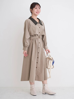 Re-J＆SUPURE(リジェイ＆スプル) |フェイクレザー襟トレンチシャツワンピース