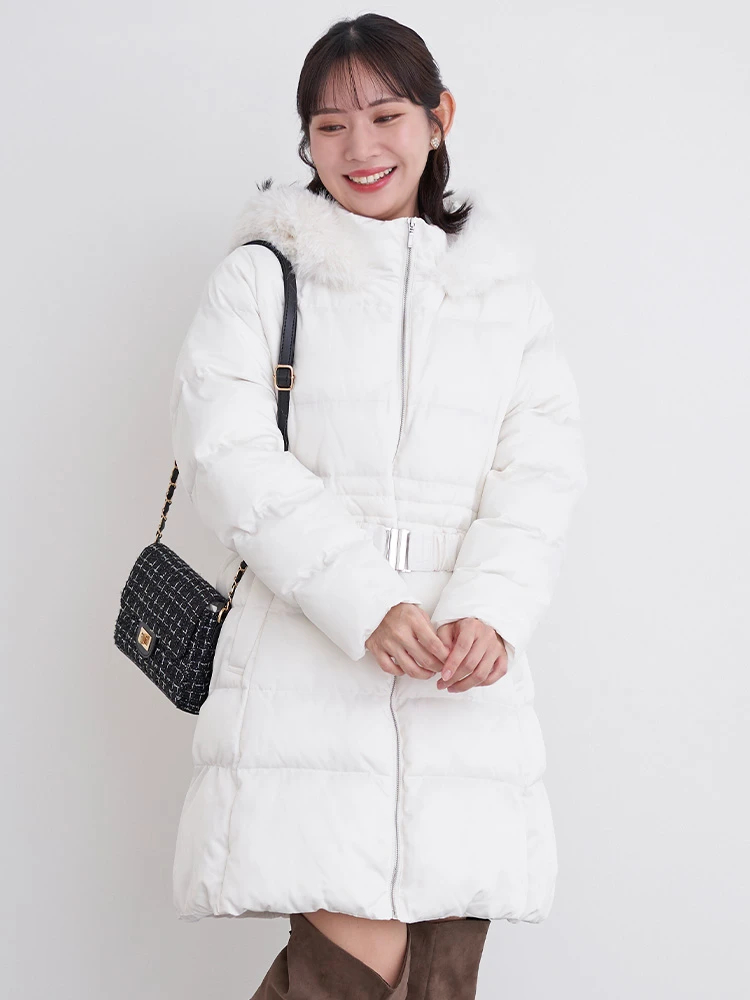 フードファーベルト付き中綿コート（大きいサイズ・ぽっちゃり女子向け