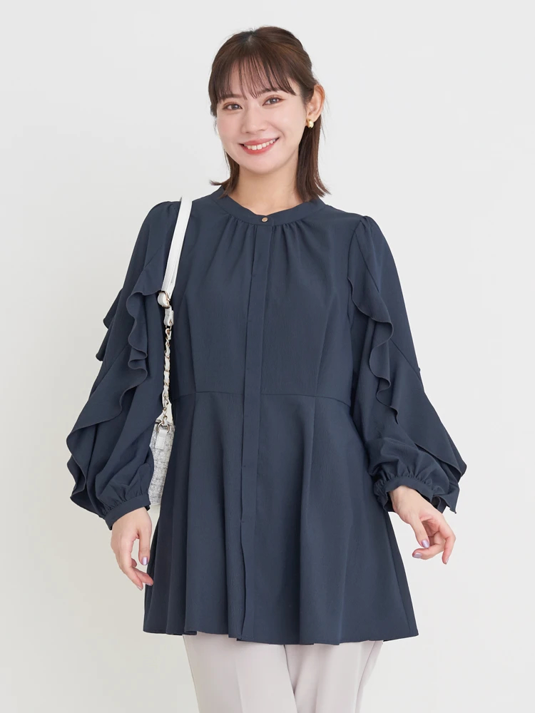 袖フリルチュニックブラウス（大きいサイズ・ぽっちゃり女子向け