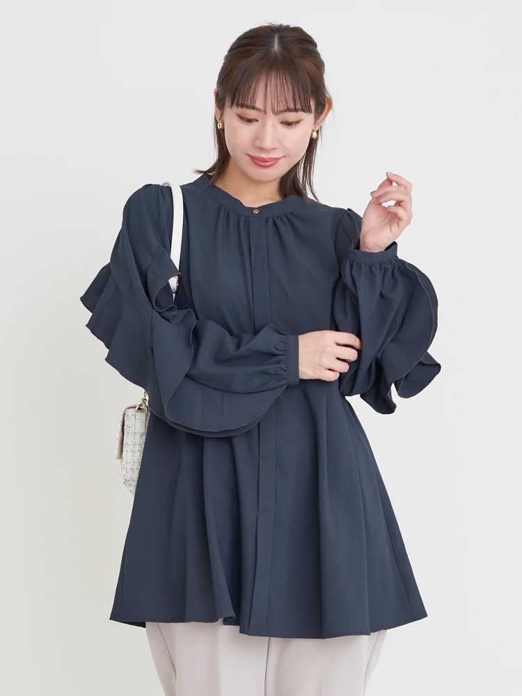 袖フリルチュニックブラウス（大きいサイズ・ぽっちゃり女子向け