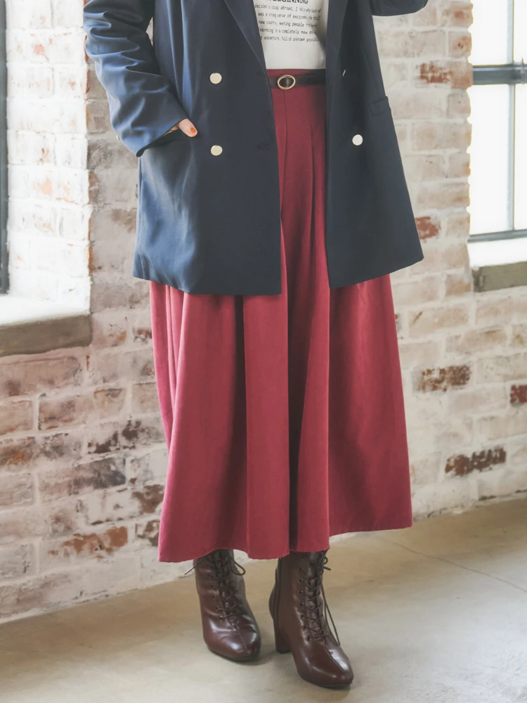 ベルト付きピーチ起毛タックワイドパンツ（大きいサイズ・ぽっちゃり