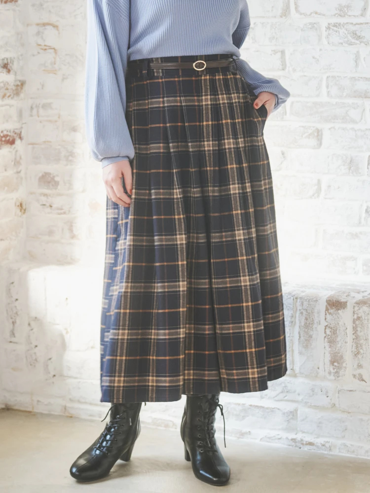 Re-J＆SUPURE(リジェイ＆スプル) |ベルト付きチェック柄タックワイドパンツ