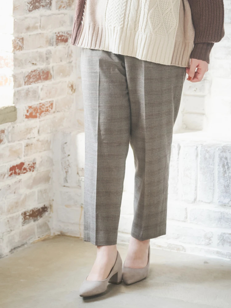 ラクケア チェック柄起毛テーパードパンツ（大きいサイズ・ぽっちゃり