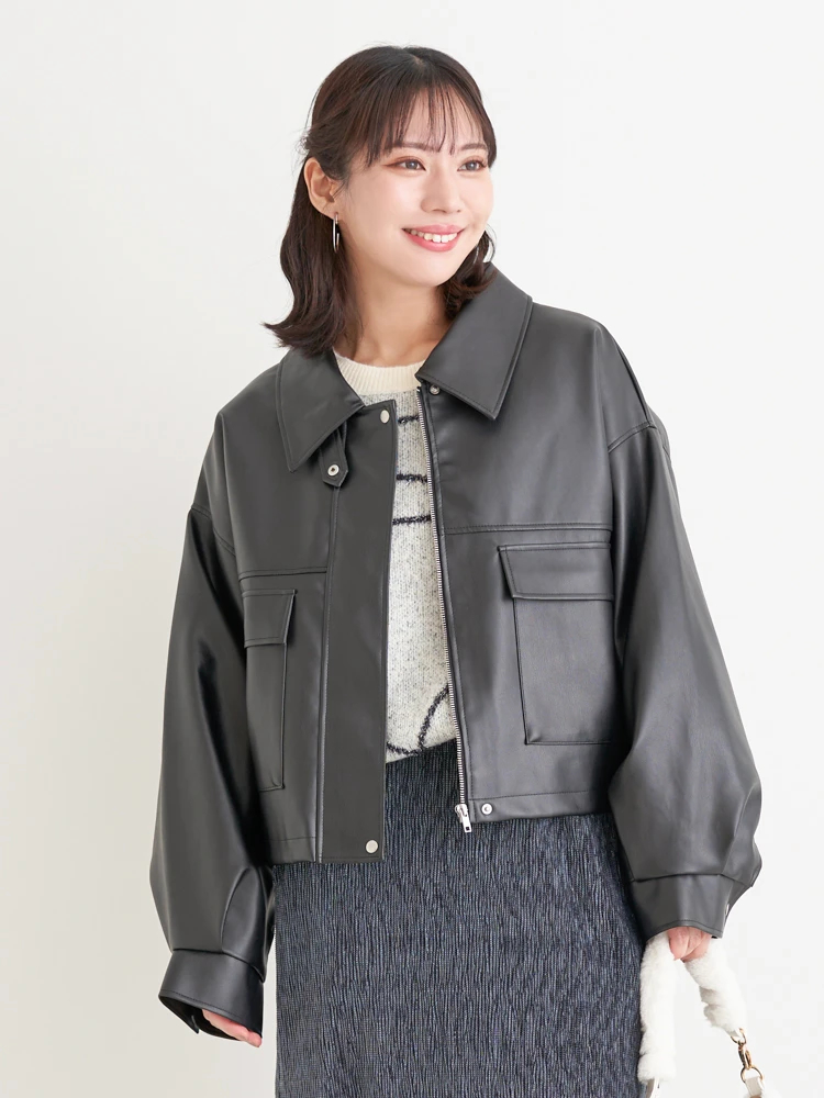 フェイクレザーZIPブルゾン（大きいサイズ・ぽっちゃり女子向け