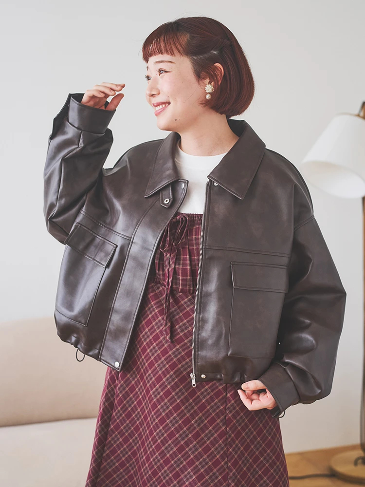 フェイクレザーZIPブルゾン（大きいサイズ・ぽっちゃり女子向け