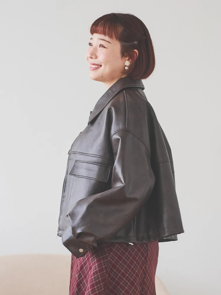 フェイクレザーZIPブルゾン（大きいサイズ・ぽっちゃり女子向け