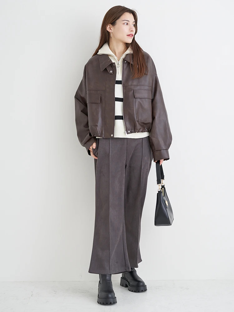 フェイクレザーZIPブルゾン（大きいサイズ・ぽっちゃり女子向け