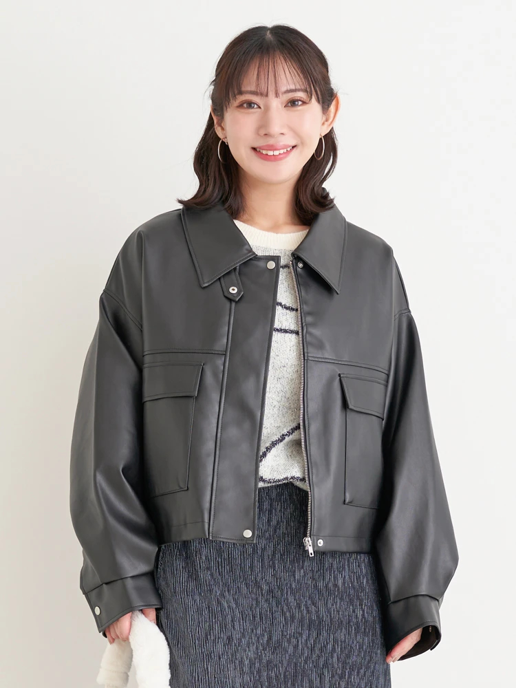 ジャケット・アウター Re-J&SUPURE フェイクレザーZIPブルゾン（大きいサイズ・ぽっちゃり女子向け