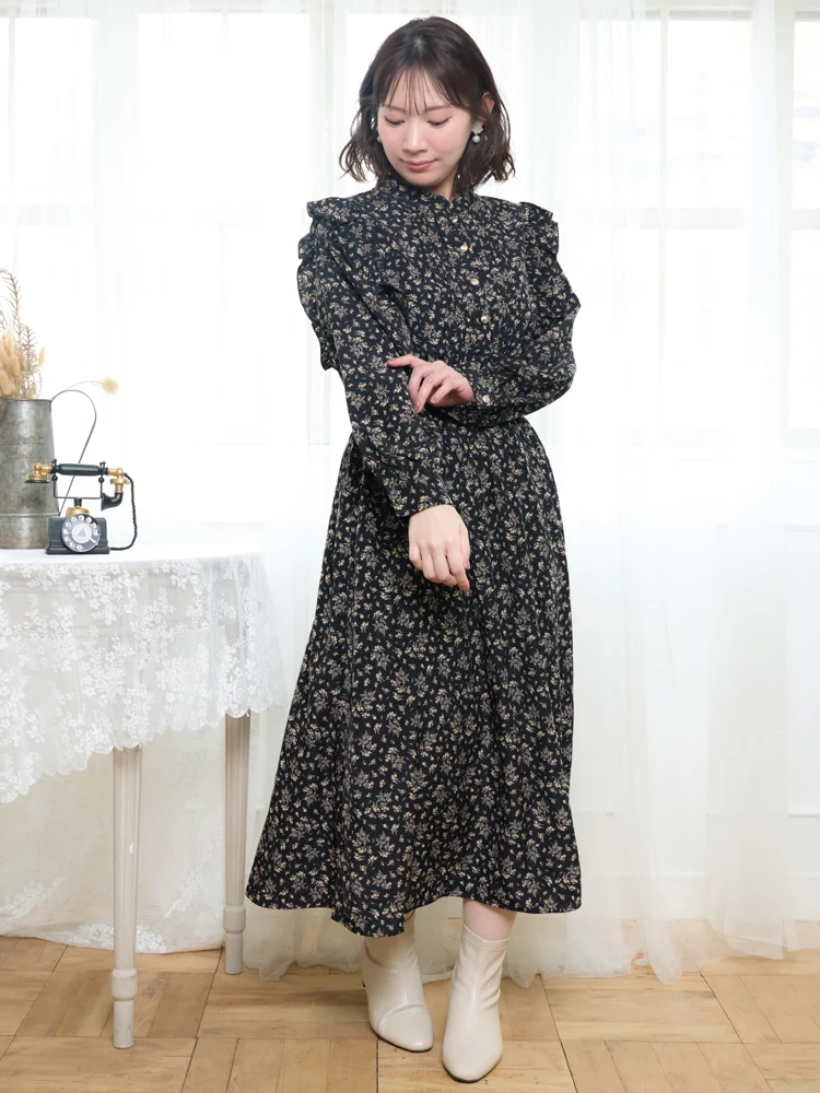 花柄フリルワンピース（大きいサイズ・ぽっちゃり女子向け｜ワンピース