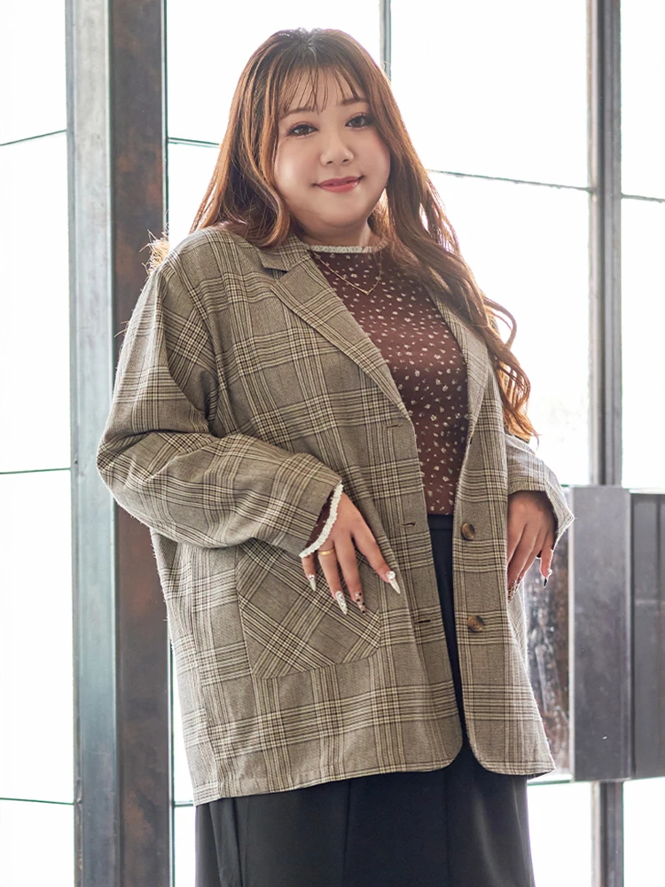 Kannaコラボ】チェックBIGジャケット（大きいサイズ・ぽっちゃり女子
