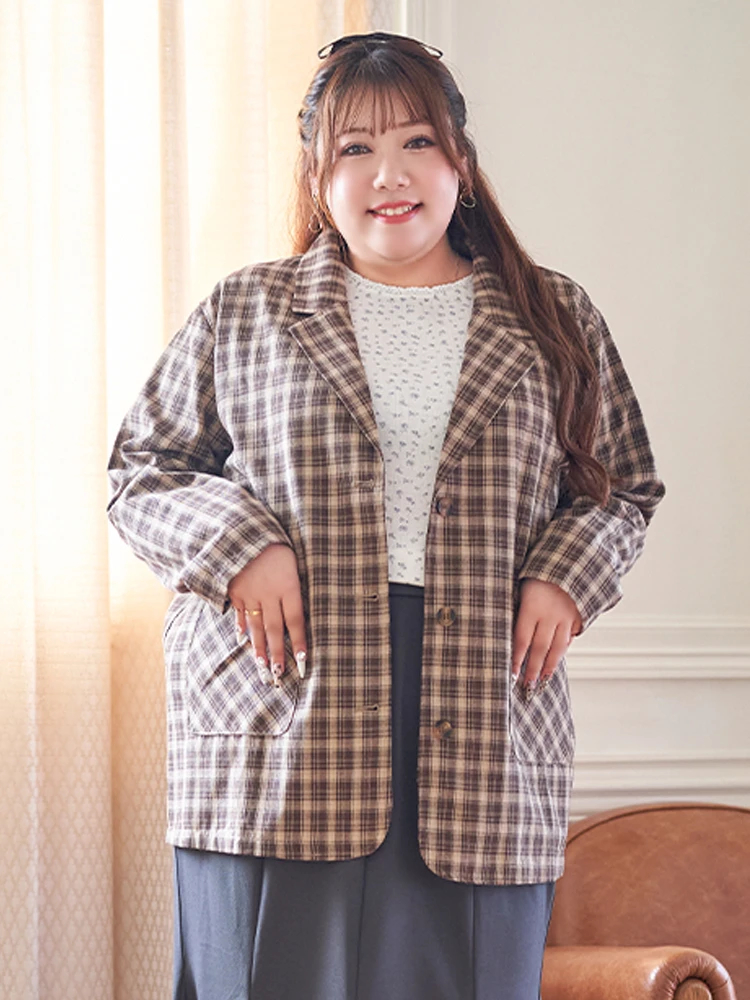 Kannaコラボ】チェックBIGジャケット（大きいサイズ・ぽっちゃり女子