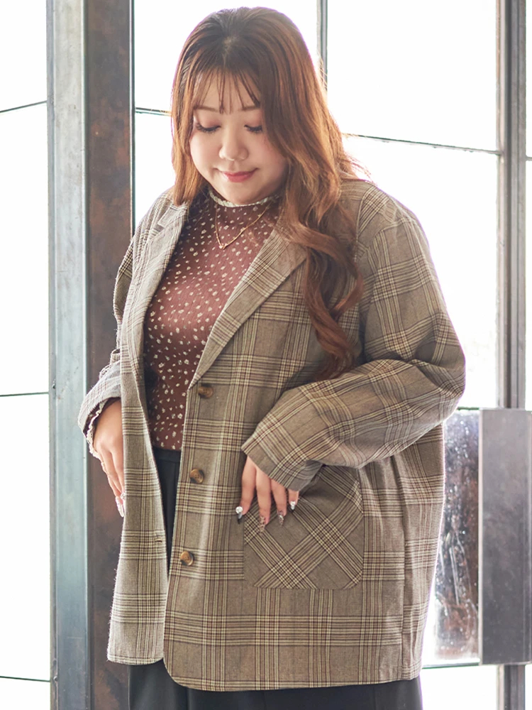 Kannaコラボ】チェックBIGジャケット（大きいサイズ・ぽっちゃり女子