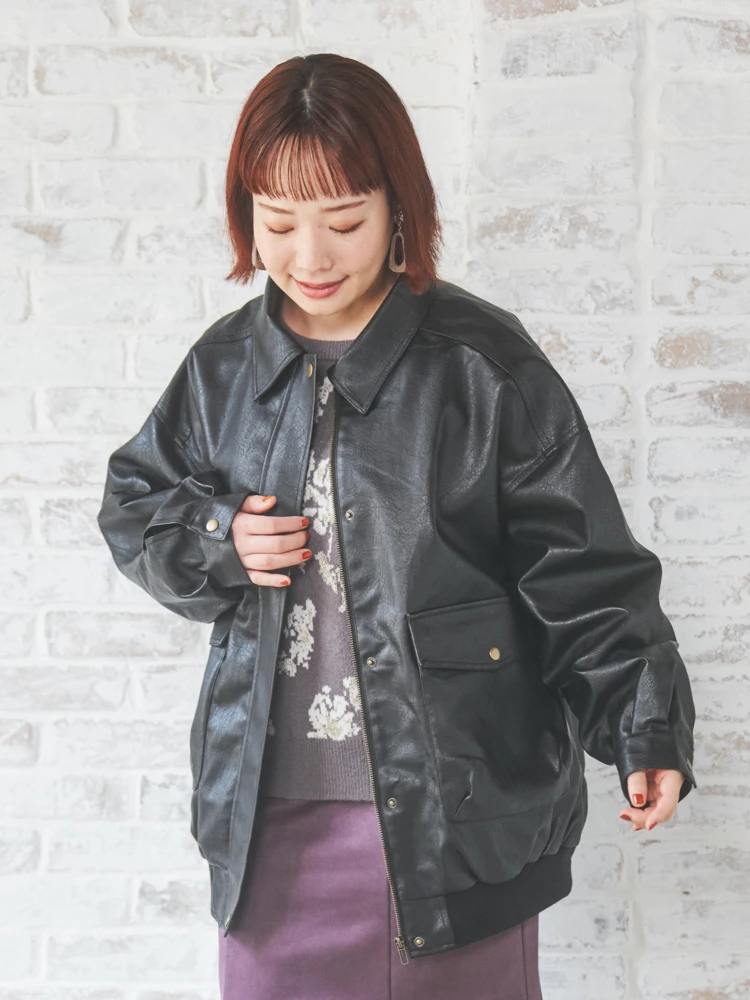 フェイクレザーBIGジャケット（大きいサイズ・ぽっちゃり女子向け