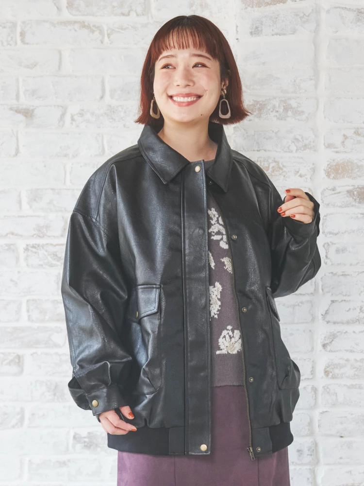 フェイクレザーBIGジャケット（大きいサイズ・ぽっちゃり女子向け