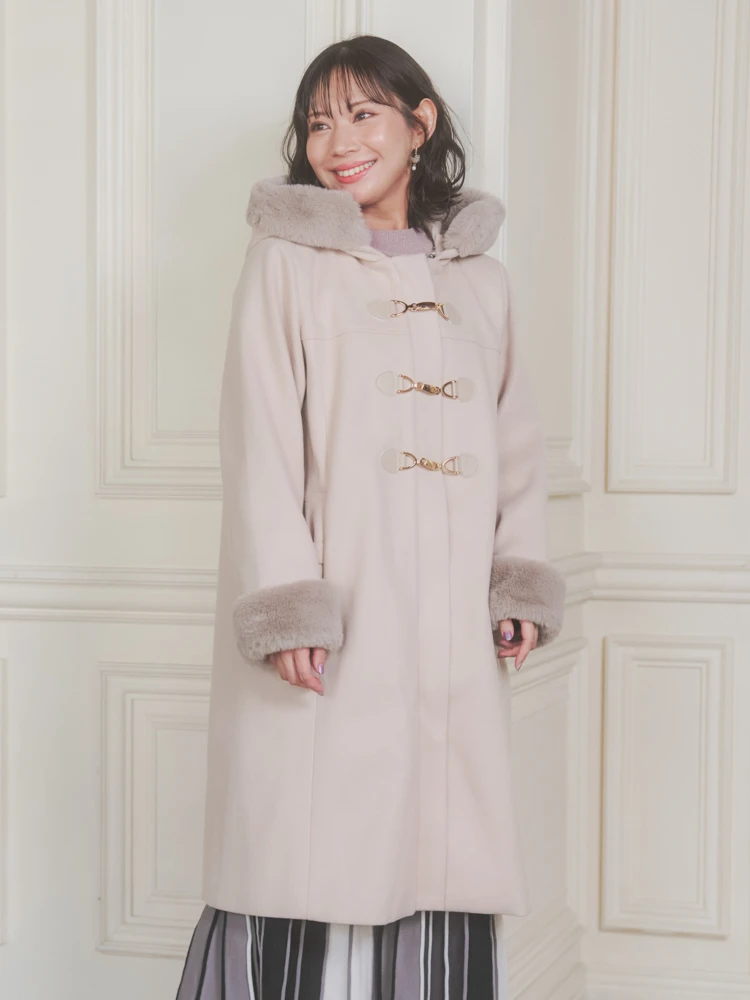 ビット付きフェイクファーロングコート（大きいサイズ・ぽっちゃり女子