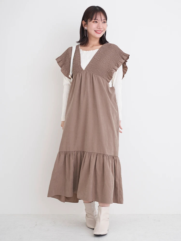 Re-J＆SUPURE(リジェイ＆スプル) |ピーチ起毛シャーリングワンピース