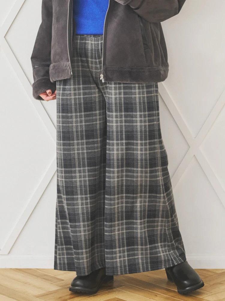 Re-J＆SUPURE(リジェイ＆スプル) |カットイージーワイドパンツ（チェック柄・ヘリンボーン）