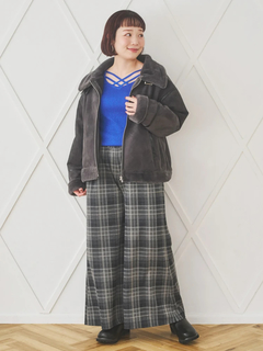 Re-J＆SUPURE(リジェイ＆スプル) |カットイージーワイドパンツ（チェック柄・ヘリンボーン）