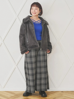 Re-J＆SUPURE(リジェイ＆スプル) |カットイージーワイドパンツ（チェック柄・ヘリンボーン）