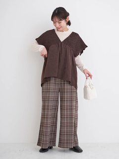 Re-J＆SUPURE(リジェイ＆スプル) |カットイージーワイドパンツ（チェック柄・ヘリンボーン）