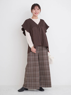 Re-J＆SUPURE(リジェイ＆スプル) |カットイージーワイドパンツ（チェック柄・ヘリンボーン）