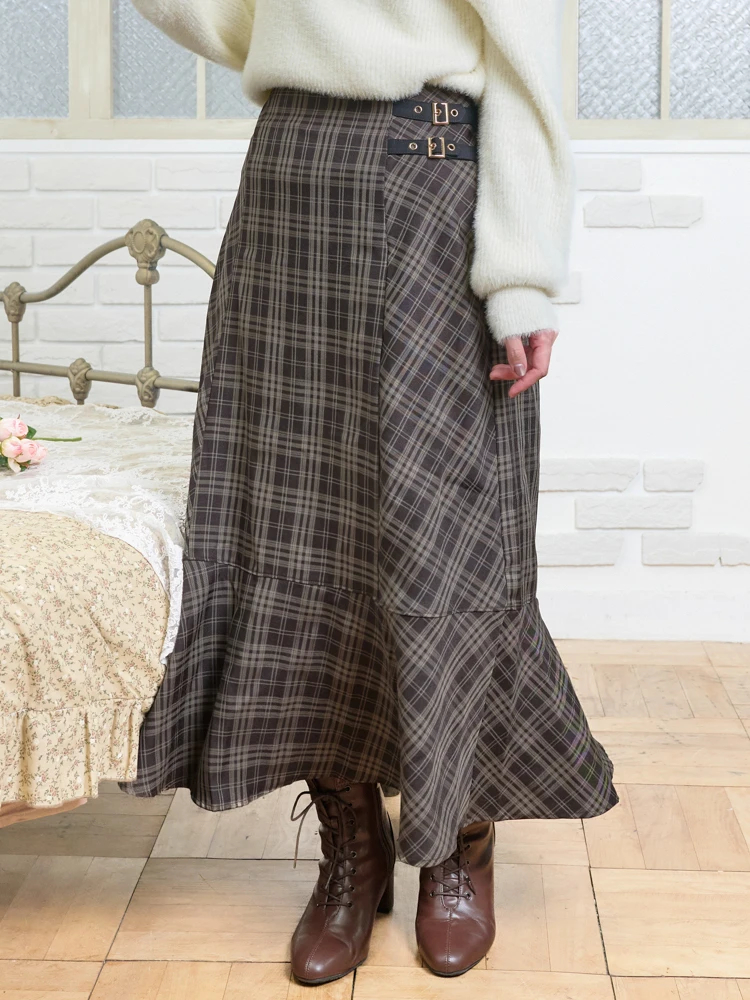 チェック柄マーメイドスカート（大きいサイズ・ぽっちゃり女子向け