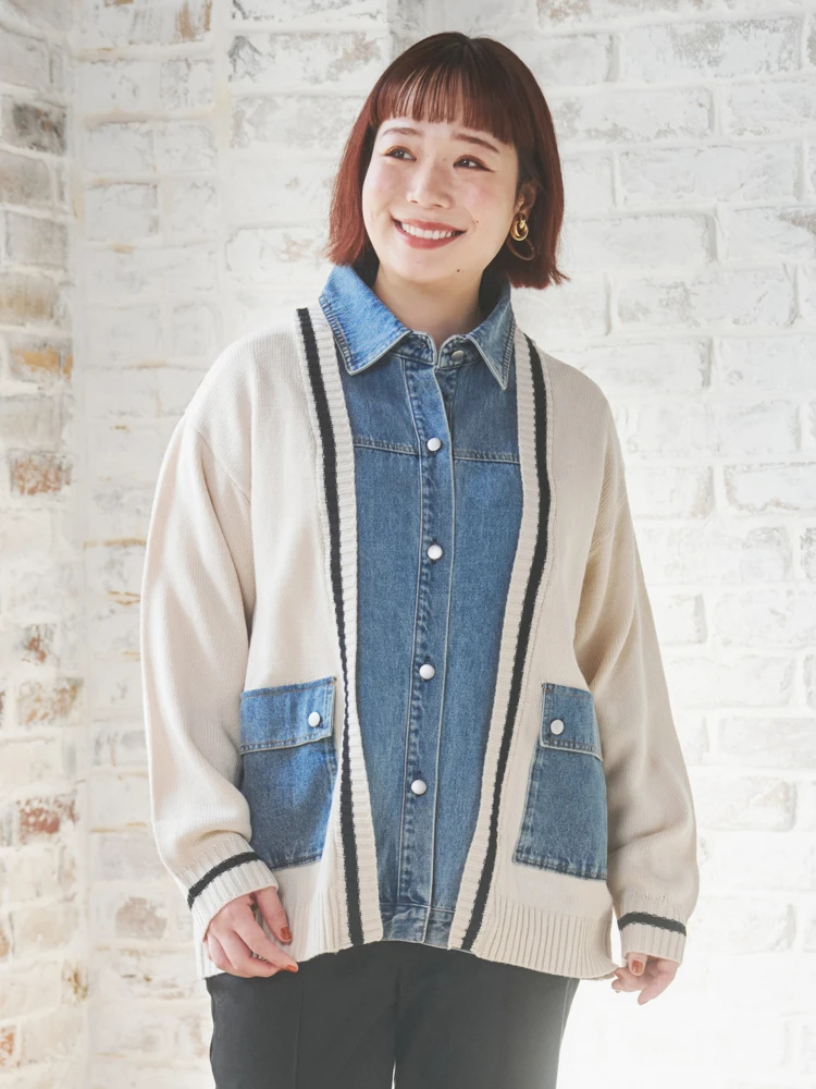 Re-J＆SUPURE(リジェイ＆スプル) |デニム切替ニットカーディガン