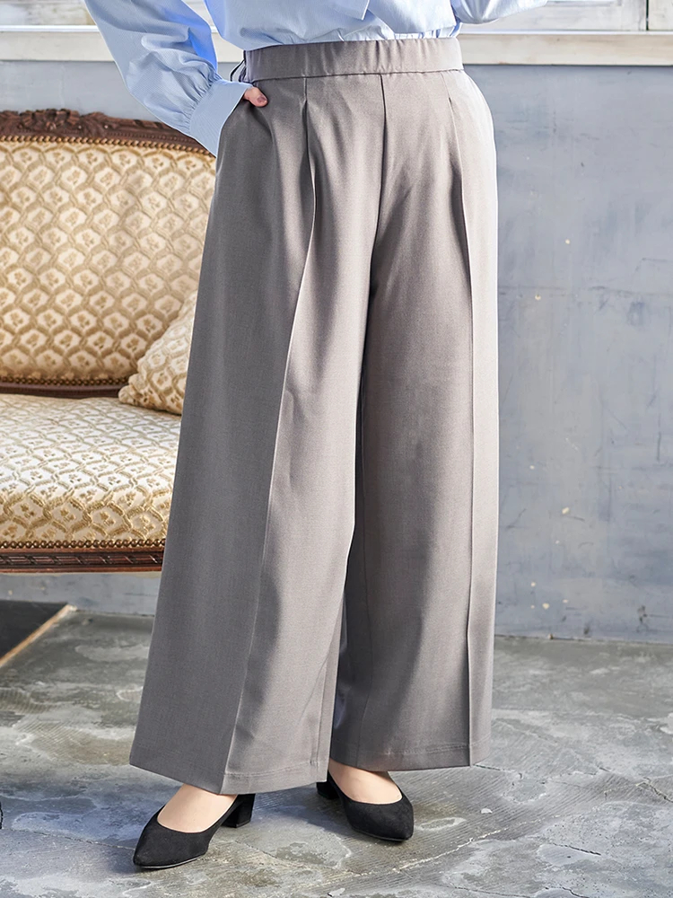 ストレッチツイル】ワイドパンツ(セットアップ可)（大きいサイズ  