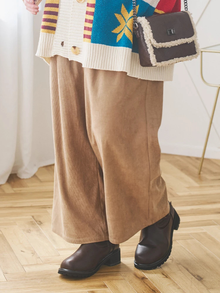 コーデュロイタックワイドパンツ（大きいサイズ・ぽっちゃり女子向け
